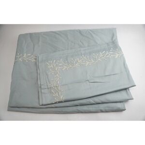 Boll & Branch Duvet Cover & Shams Set King Blue Organic Cotton Vine Embroidered